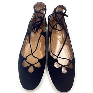 AQUAZZURA FIRENZE-$650 auth blk suede DANCER Lace Up Ballet Flats Shoes 9/EU39